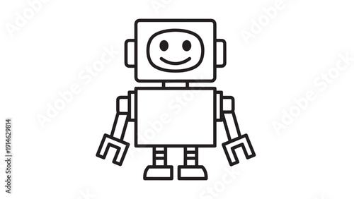 Simple line drawing of a friendly robot with square body and smiling face.