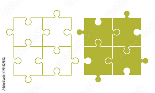 Two jigsaw puzzle pieces with green and white colors