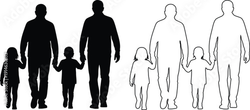 Illustrative depiction of two families walking together in a unified manner