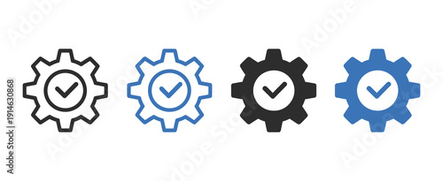 Easy Installation Icon Vector, gear and check mark symbol, quick settings configuration sign