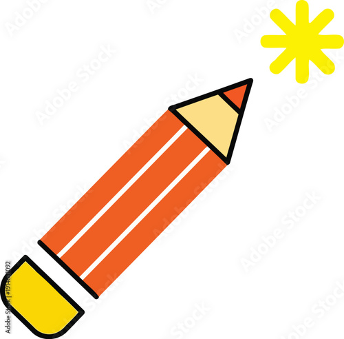 Orange pencil drawing yellow starburst on white background