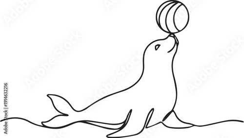 Continuous Line Drawing of Circus Seal