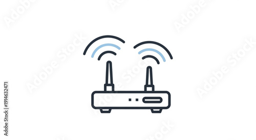 Wireless router with wi fi signal antennas on white background for internet connectivity