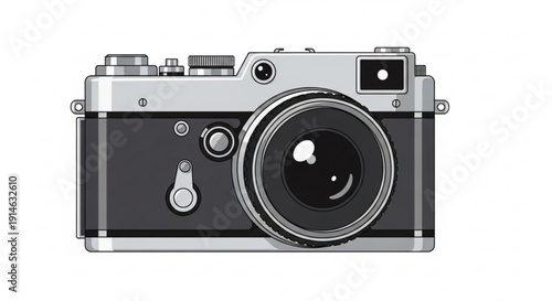 Vintage silver camera with large lens on white background photography equipment