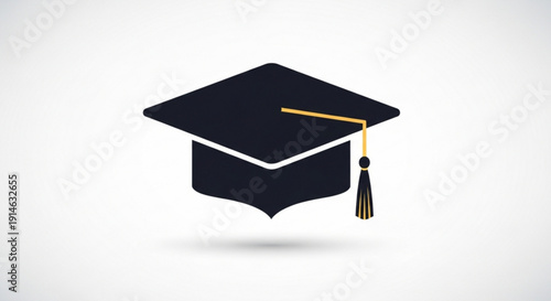 Black graduation cap with gold tassel on white background academic achievement symbol
