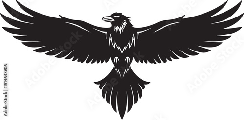 Black silhouette of eagle with wings spread bird