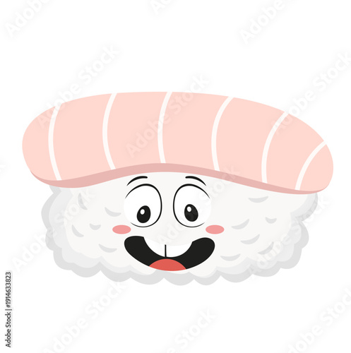 Cute Cartoon Guranavi Sushi Character with Happy Face Illustration Isolated on White Background