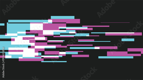 Cyan and Magenta Glitched Signal in Black Bavkground, Cyberpunk Style Abstract Art