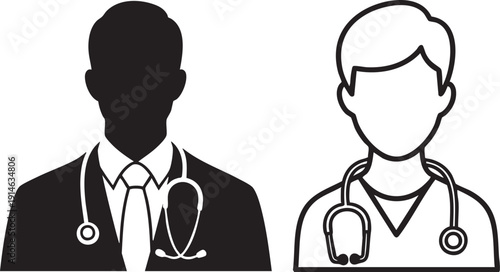 Two medical professionals with stethoscopes doctor nurse healthcare