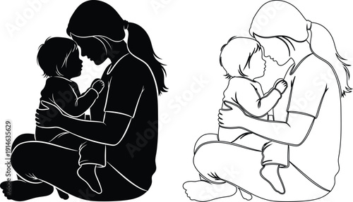 Emotional connection through art styles: a heartfelt embrace in two contrasting drawings