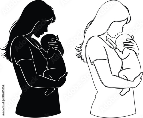 Illustration of breastfeeding positions for infant feeding support