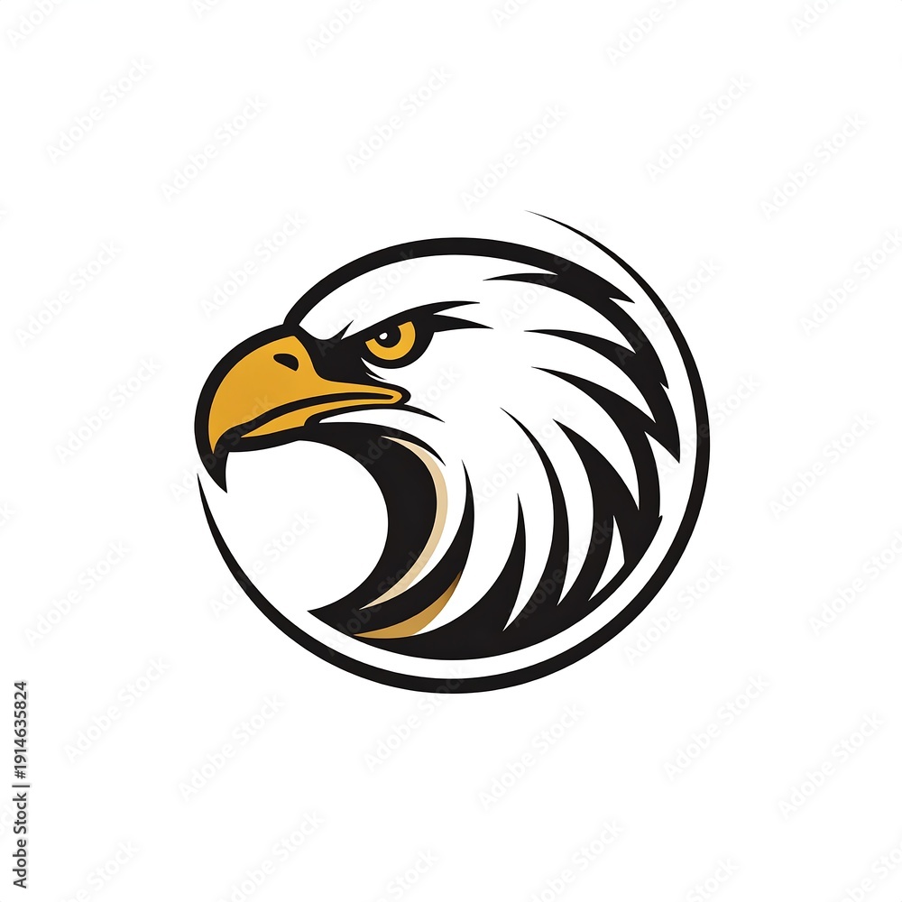 Obraz premium Graphic of a bald eagle's head in a stylized circle. The image uses sharp lines and vibrant colors to create a striking appearance