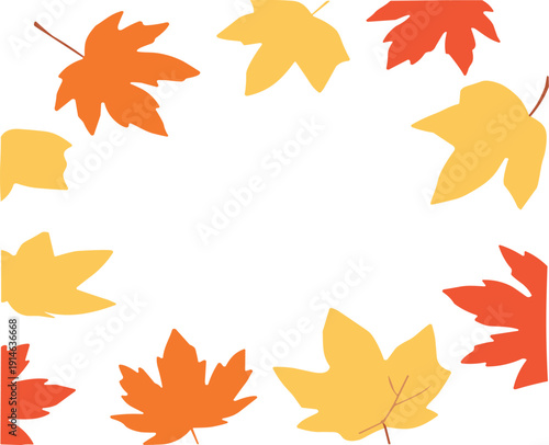 Autumn Maple Leaves Frame in Orange and Yellow Fall Foliage Vector Illustration Background