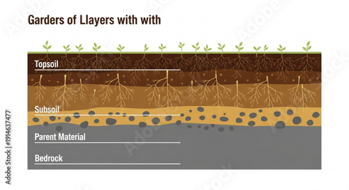 Soil layers diagram with topsoil subsoil parent material and bedrock gardening concept