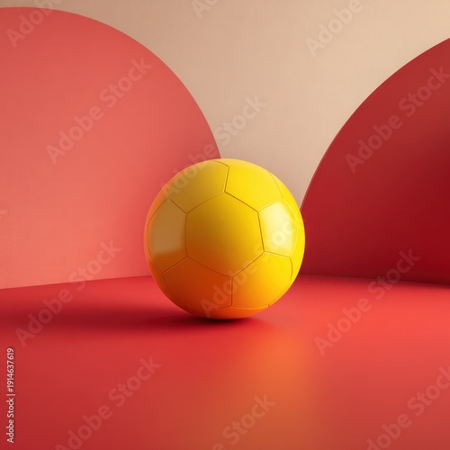 Wallpaper Mural Bright Yellow Soccer Ball in Minimalist Modern Studio with Soft Pink and Beige Background Torontodigital.ca