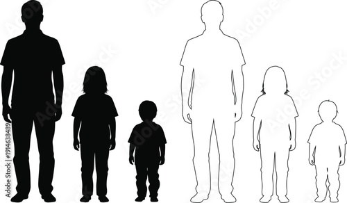 Illustration of a family with varying heights standing side by side