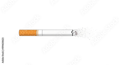 Cigarette with smoke breaking apart on white background symbolizing quitting or health risks