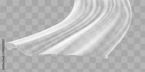 Realistic Detailed 3d Fluttering White Cloths Set on a Transparent Background. Vector illustration of Drapery Cloth Curtain