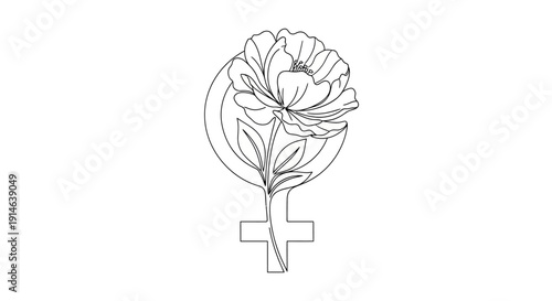 Female gender symbol with a blooming delicate flower, representing feminine beauty and nature on an isolated white background