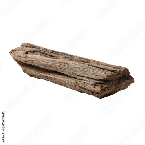 Weathered rough brown wood log with textured surface and dark holes driftwood timber, Isolated, Png Transparent Background