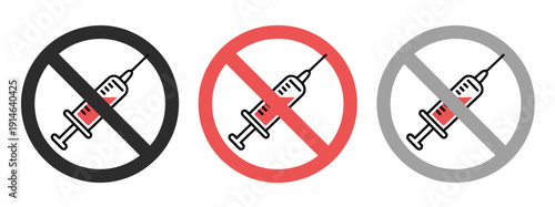 No Drugs Sign, drug prohibition set, addiction warning and prevention symbol