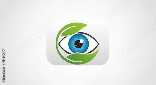 Blue Eye with Green Leaves Logo Design on White Background