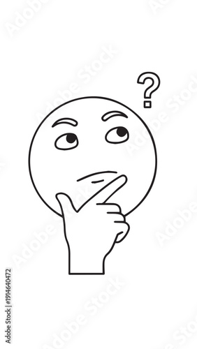 Thinking emoji with hand on chin expressing curiosity and contemplation about a question.