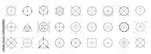Crosshair Hud. Goal oriented weapon UI and telescope viewfinder. Collection of modern digital target icons. Vector eps 10.