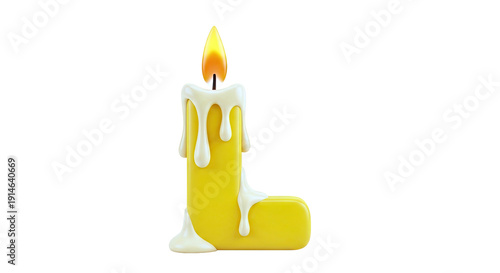 3D Yellow Letter L Candle with Dripping Wax