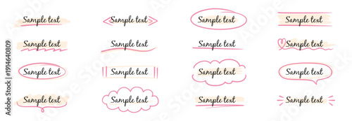 Frame text box hand drawn set. Frame line ribbon banner underline handwriting doodle marker pen title. Cute simple vintage circle, box, oval text simple marker banner. Vector illustration