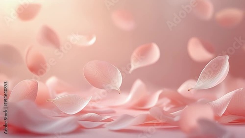 Beautiful Pink Cherry Blossom Petals Falling Gently in Soft Light.