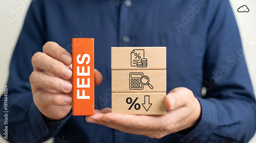 Concept of fees business, finance, banking, taxes. No commission, zero commission, low payment percentage. No hidden fees