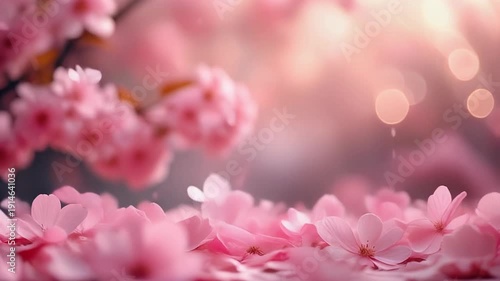 Beautiful Pink Cherry Blossoms Falling Gently in Spring Breeze.