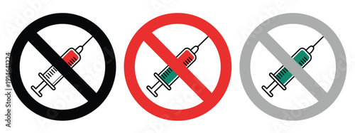 No Drugs Sign, drug prohibition set, addiction warning and prevention symbol