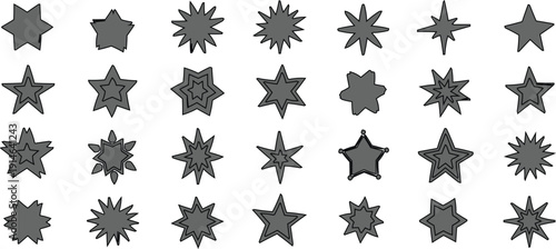 The stars in the collection vary considerably in their design. Some are simple five-pointed stars, which are classic and easily recognizable. Others may have more points.