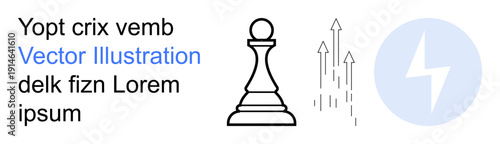 Growth, strategy, decision-making, innovation, energy, competition. Chess pawn with upward arrows and lightning icon. Growth and strategy concept for business and personal development
