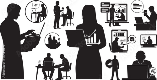 Business People Working Office Silhouettes Vector Illustration Graphic Design