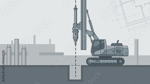 Heavy Machinery Excavation Drilling Construction Site Industrial Development