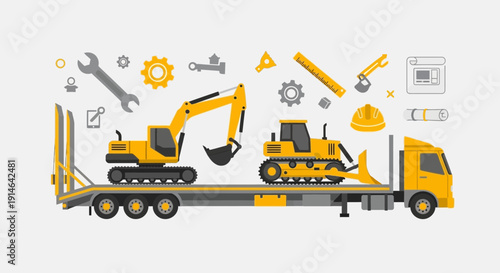 Heavy Machinery Transportation And Construction Tools Illustration