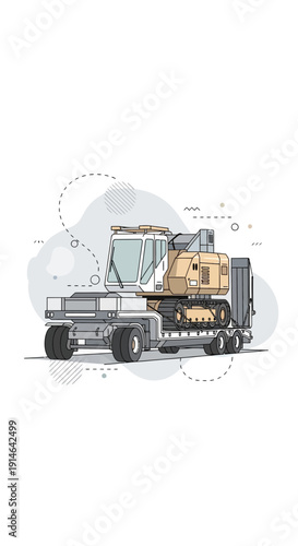 Heavy Machinery Transportation on Flatbed Trailer Industrial Vehicle Illustration