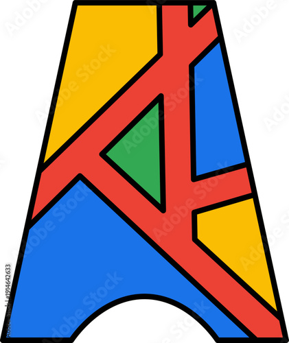 Colorful navigation arrow and geometric map pin icon set