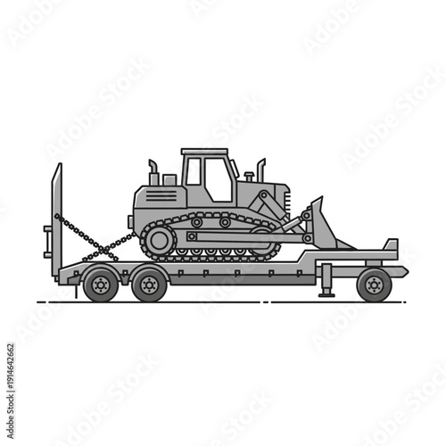 Heavy Machinery Transported On Flatbed Trailer For Construction Projects