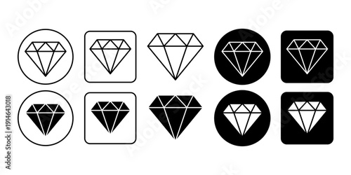 Diamond Gem Line Icon Minimal Outline Collection for Luxury Jewelry and Premium Branding