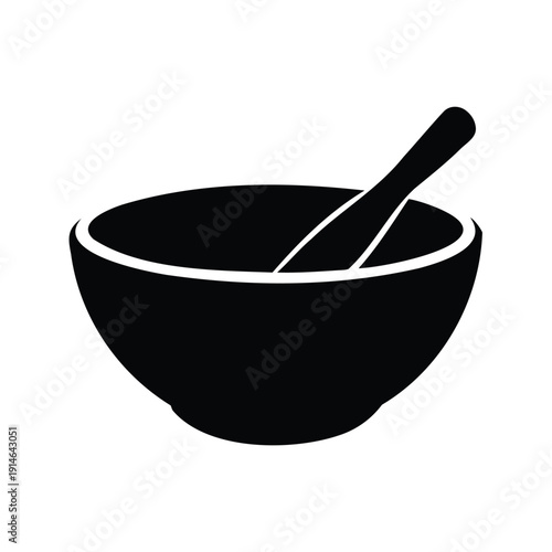 Black and white bowl spoon silhouette vector illustration for food presentation, mixing bowl silhouette vector illustration