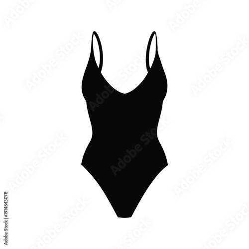 Elegant black and white swimsuit silhouette vector illustration showcasing a stylish one-piece design, monokini silhouette vector illustration