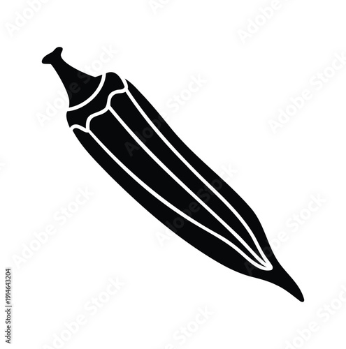 Black and white banana silhouette vector illustration detailed design, okra silhouette vector illustration