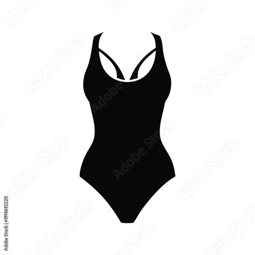 Elegant black and white swimsuit silhouette vector illustration showcasing a stylish design, onepiece swimsuit silhouette vector illustration