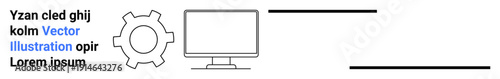 Gear and monitor icons representing technology and systems alongside text placeholder. Ideal for workflow, automation, development, integration, IT solutions, teamwork, and simple landing page