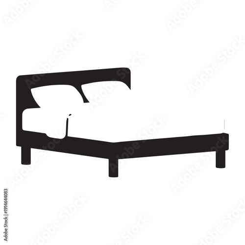 Minimalist silhouette of a bed with headboard and frame against plain background.