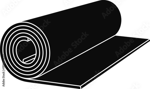 Rolled rubber mat icon, yoga fitness exercise floor mat roll silhouette, gym equipment vector illustration isolated design